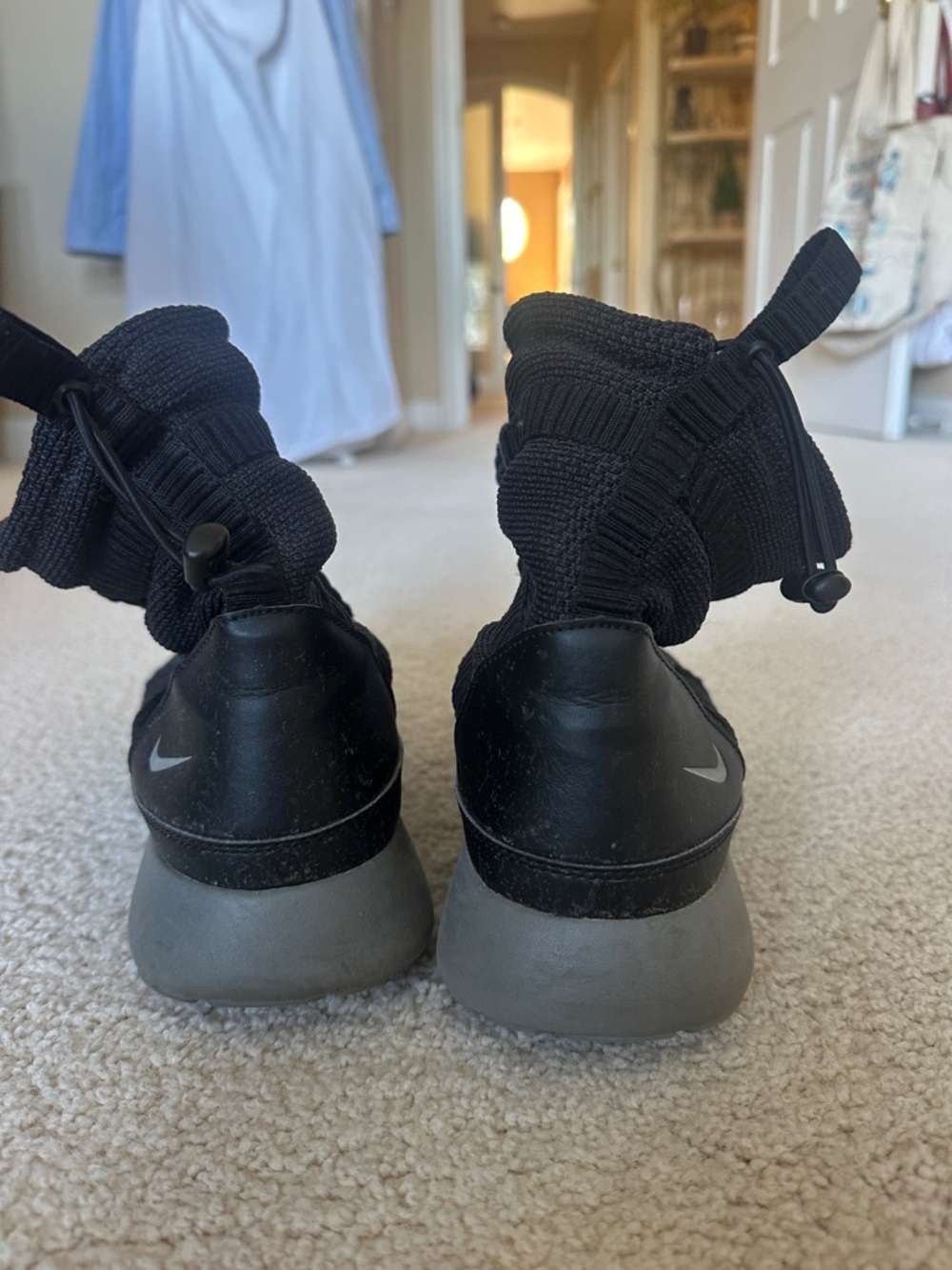 Nike Black Knit High-Top Sneakers with Gray Soles and fur - Picture 4 of 9
